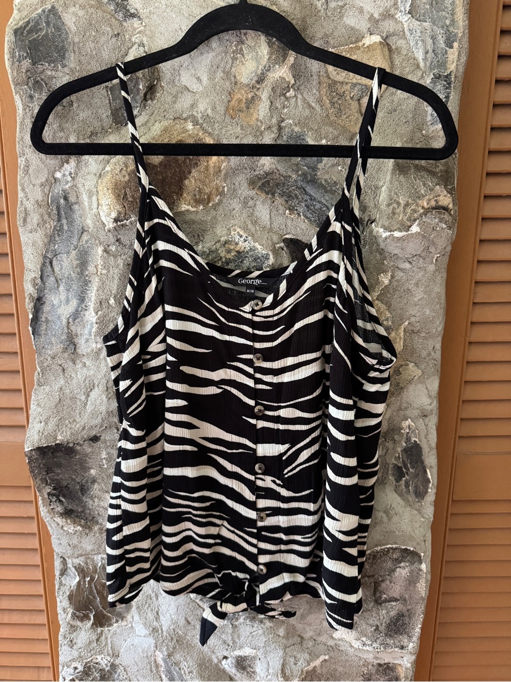 George Black & White Zebra Print Tie-Hem Cami Top